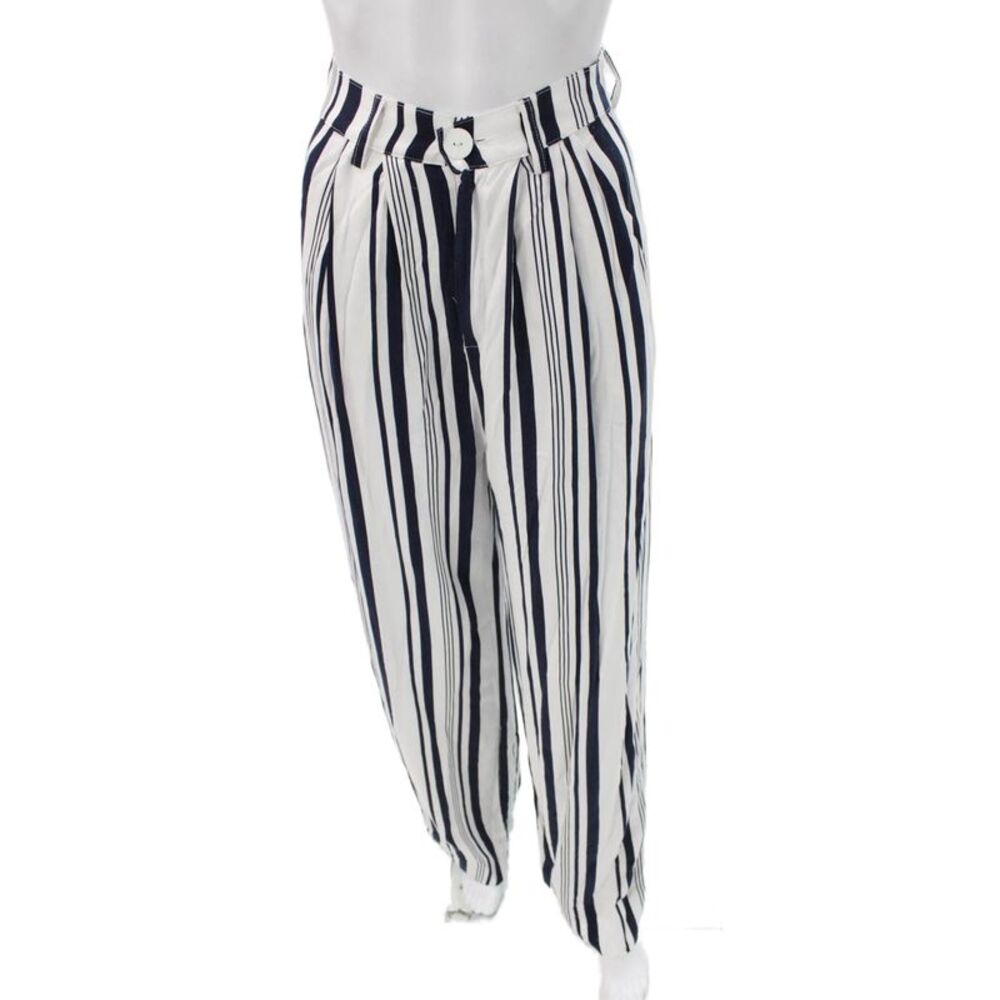 Intropia Women Dress Pants White Striped Polyester Button Size XS